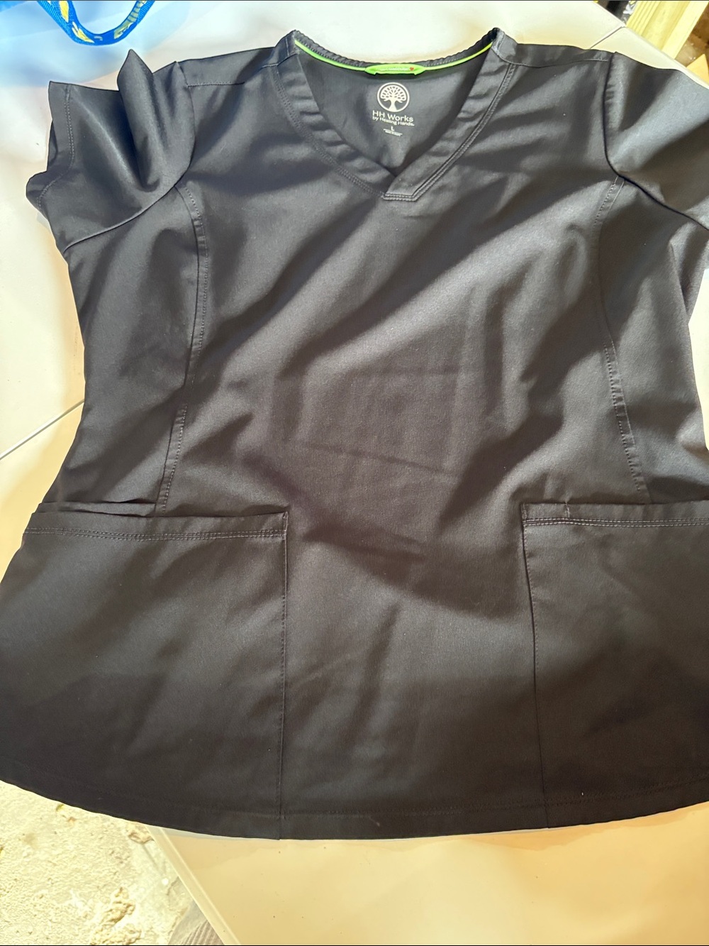 Healing Hands HH Works Black V-Neck Scrub Top with Front Pockets